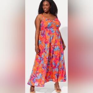 Torrid Vibrant Floral Maxi Dress in Orange and Blue